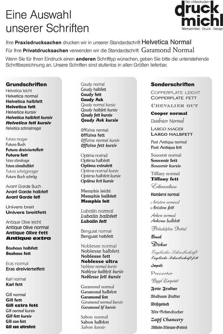 schriften auswahl