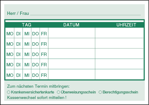 Terminzettel D25 Rückseite