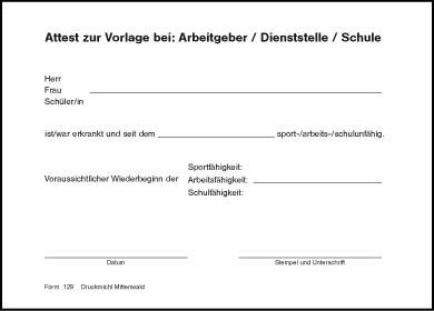 Attest zur Vorlage für Arbeitgeber/Dienststelle/Schule F129